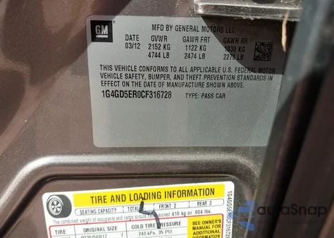 2012 Buick Lacrosse Premium 1 Group z USA, uszkodzony, nr VIN 1G4GD5ER0CF316728